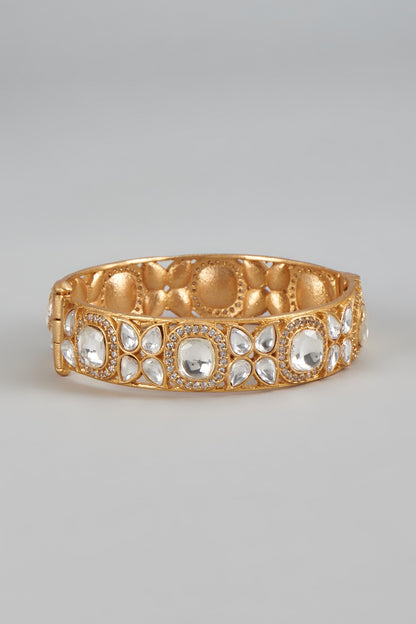 Gold Finish Uncut Stone & Kundan Polki Bracelet