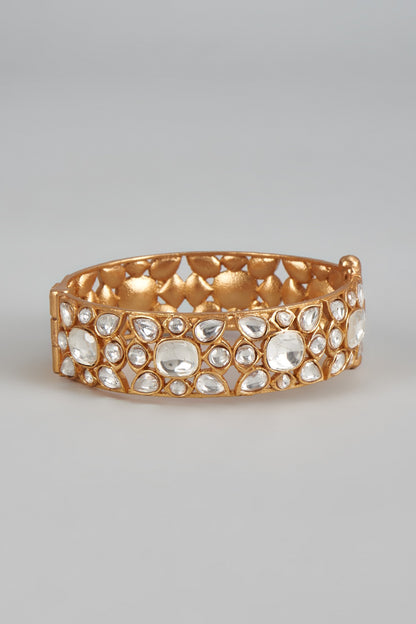 Gold Finish Uncut Stone & Kundan Polki Bracelet
