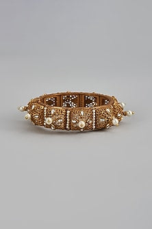Gold Finish Kundan Polki Temple Bracelet