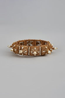 Gold Finish Kundan Polki Temple Bracelet