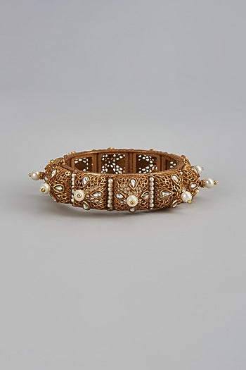 Gold Finish Kundan Polki Temple Bracelet