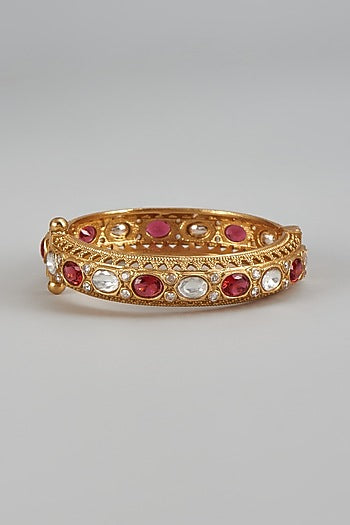 Gold Finish Kundan Polki & Uncut Ruby Stone Bracelet