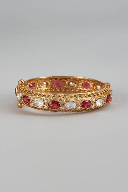 Gold Finish Kundan Polki & Uncut Ruby Stone Bracelet