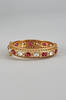 Gold Finish Kundan Polki & Uncut Ruby Stone Bracelet