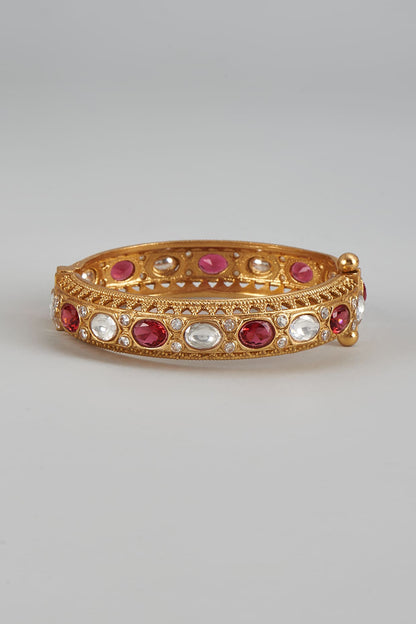 Gold Finish Kundan Polki & Uncut Ruby Stone Bracelet