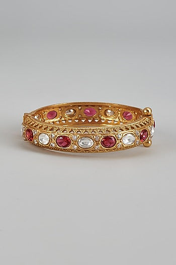 Gold Finish Kundan Polki & Uncut Ruby Stone Bracelet