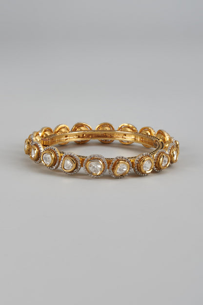 Gold Finish Kundan Polki & Uncut Stone Bracelet