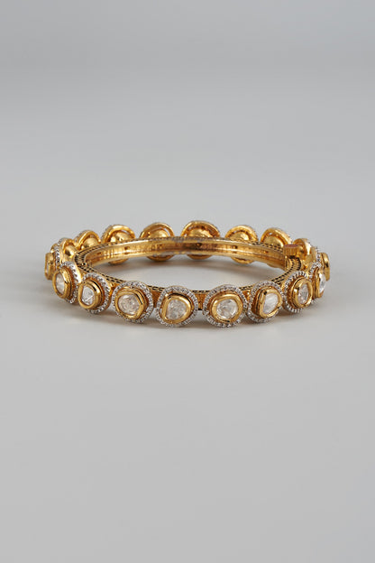 Gold Finish Kundan Polki & Uncut Stone Bracelet