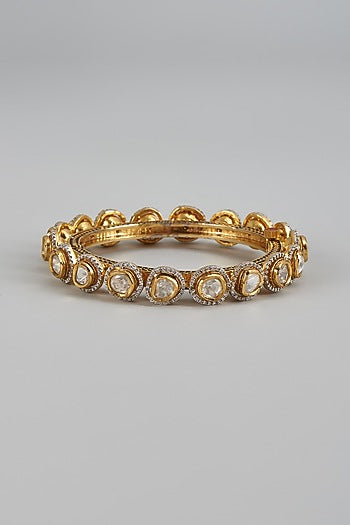 Gold Finish Kundan Polki & Uncut Stone Bracelet