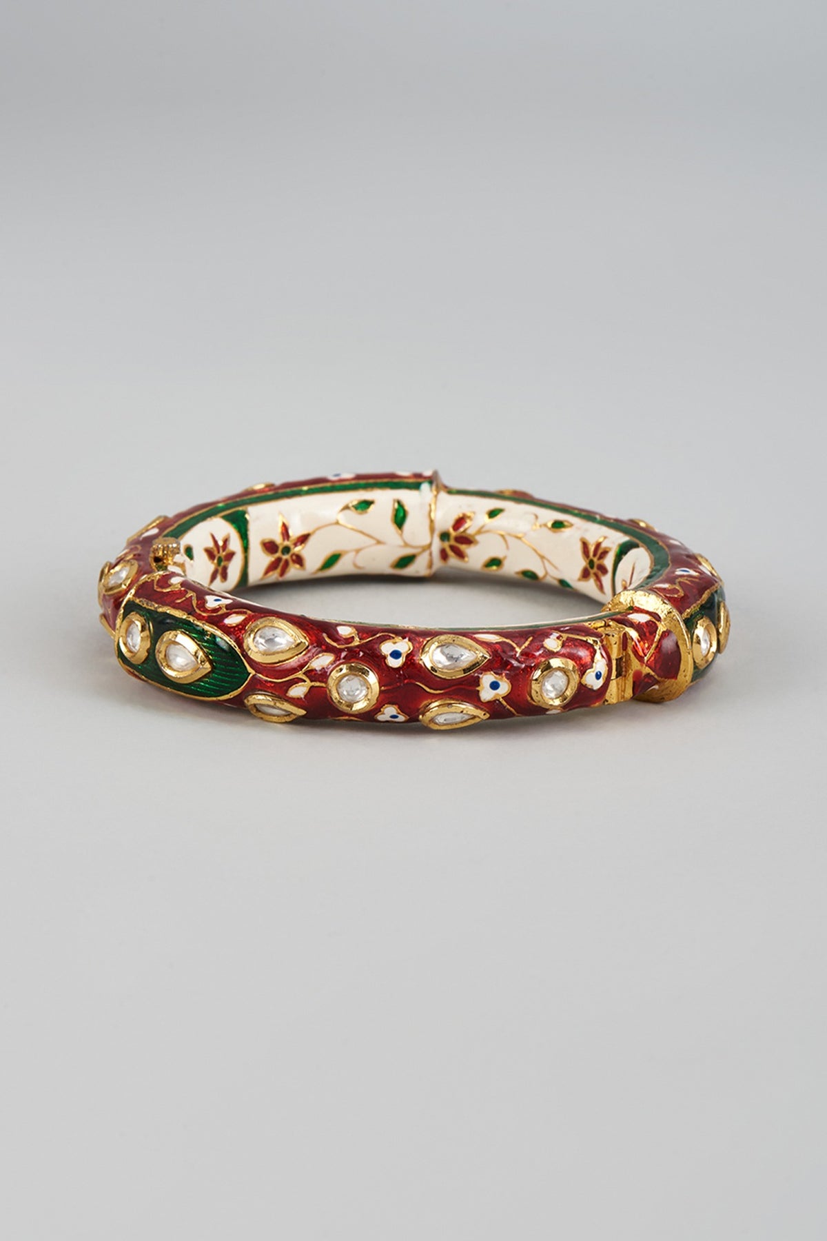 Gold Finish Kundan Polki & Uncut Stones Meenakari Bracelet