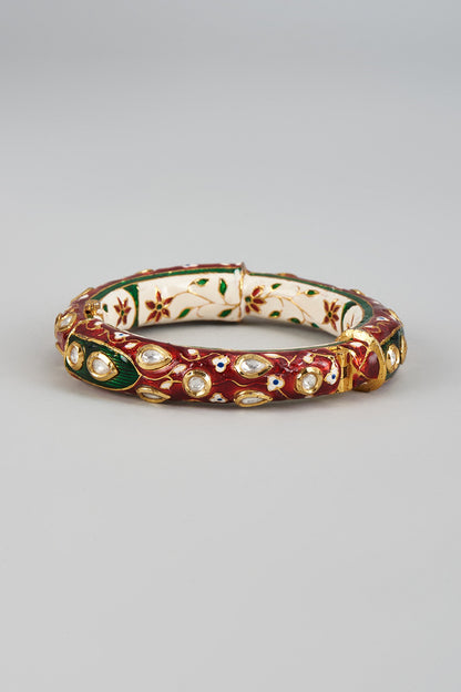 Gold Finish Kundan Polki & Uncut Stones Meenakari Bracelet