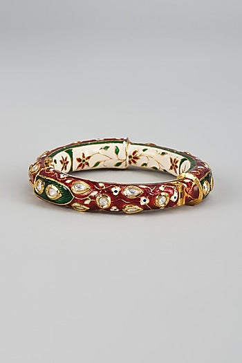 Gold Finish Kundan Polki & Uncut Stones Meenakari Bracelet