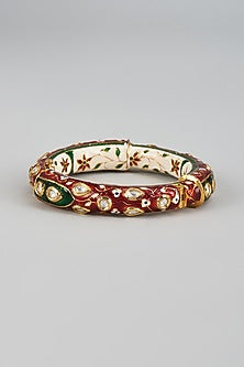 Gold Finish Kundan Polki & Uncut Stones Meenakari Bracelet