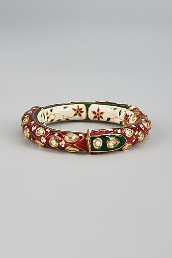 Gold Finish Kundan Polki & Uncut Stones Meenakari Bracelet