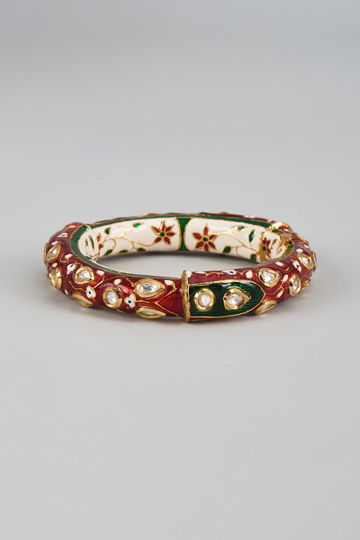 Gold Finish Kundan Polki & Uncut Stones Meenakari Bracelet