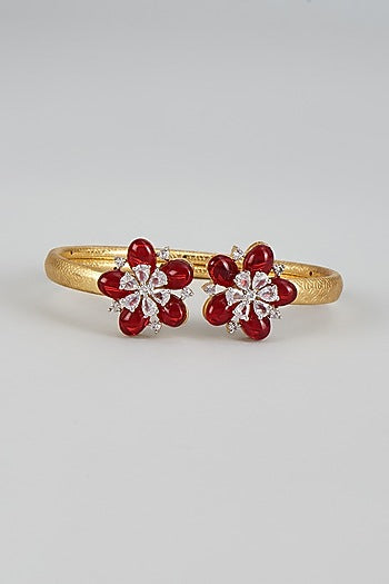 Gold Finish Kundan Polki & Ruby Stone Bracelet