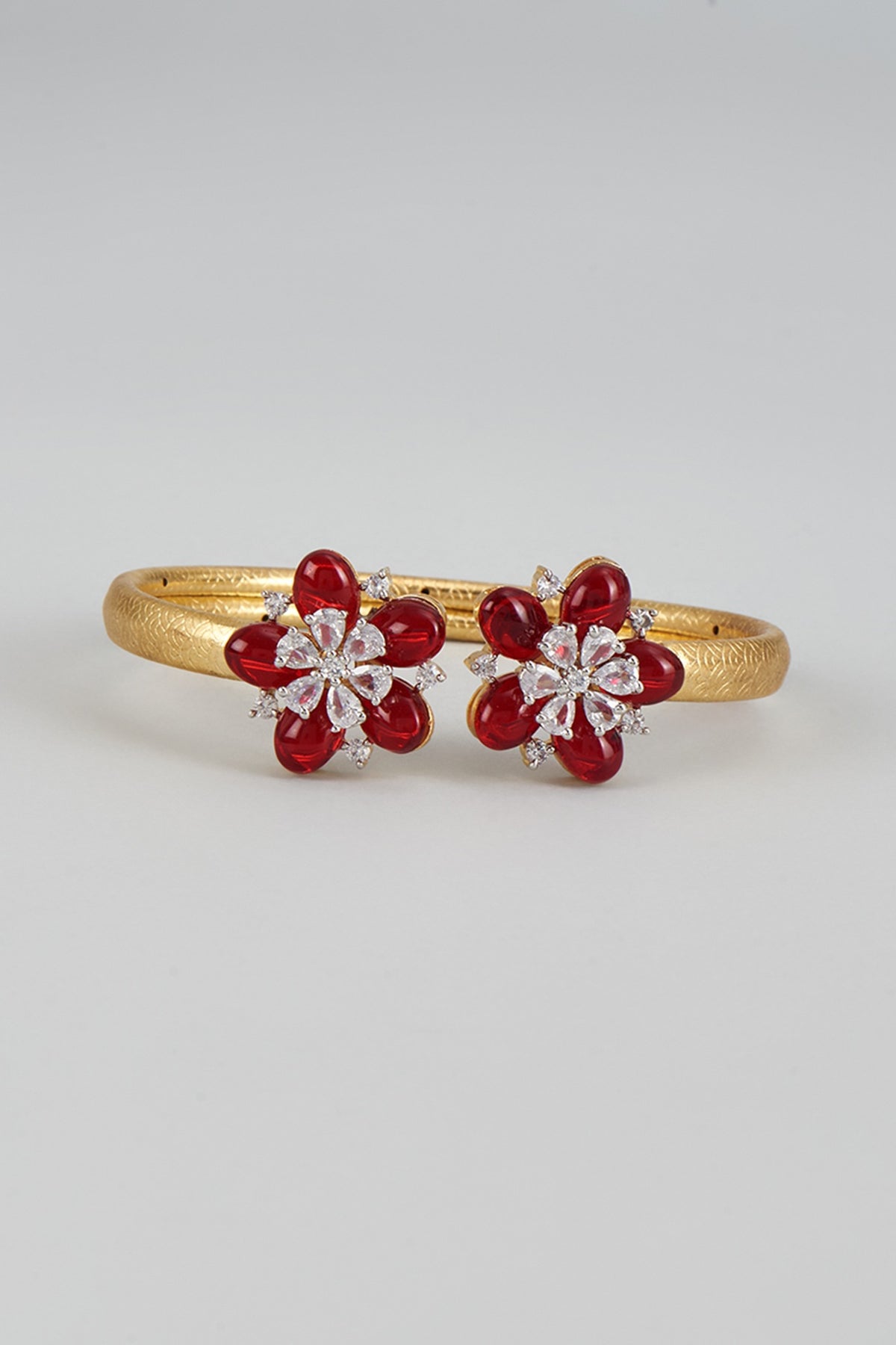 Gold Finish Kundan Polki & Ruby Stone Bracelet
