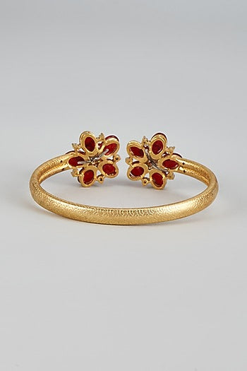 Gold Finish Kundan Polki & Ruby Stone Bracelet