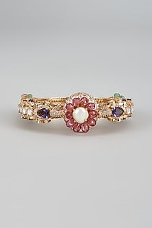 Gold Finish Kundan Polki & Multi-Colored Stone Enameled Bracelet