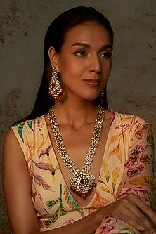 Black Rhodium Finish Kundan Polki & Maroon Stone Choker Necklace Set