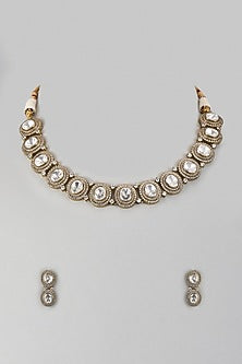 Victorian Finish Uncut Zircon Choker Necklace Set