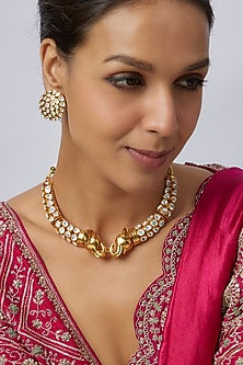 Gold Finish Uncut Zircon Choker Necklace Set