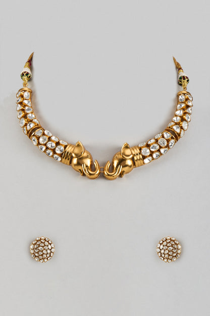Gold Finish Uncut Zircon Choker Necklace Set