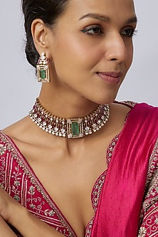 Victorian Finish Uncut Zircon & Synthetic Ruby Stone Choker Necklace Set
