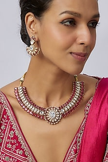 Victorian Finish uncut Zircon & Ruby Stone Choker Necklace Set
