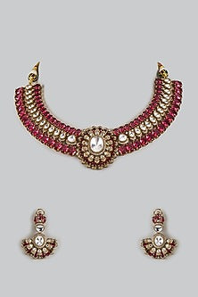 Victorian Finish uncut Zircon & Ruby Stone Choker Necklace Set