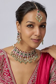 Victorian Finish Uncut Zircon Beaded Choker Necklace Set