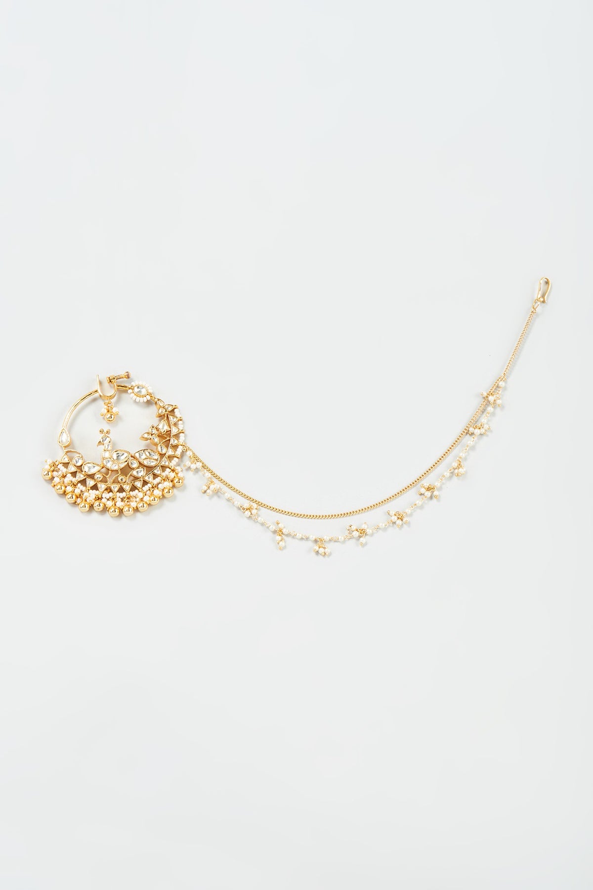 Gold Finish Yellow Kundan Polki Nath