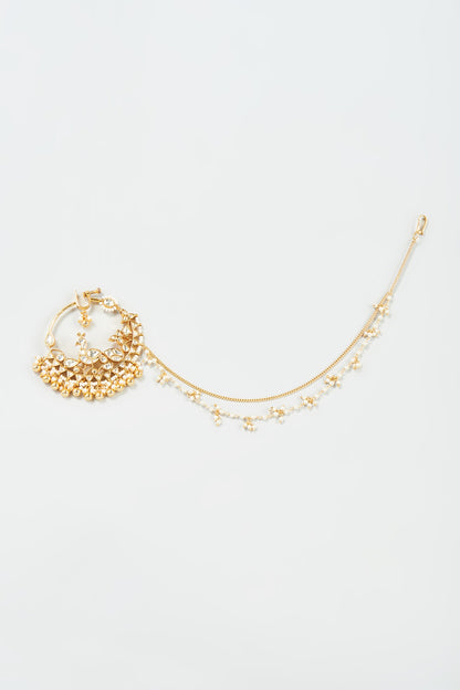 Gold Finish Yellow Kundan Polki Nath