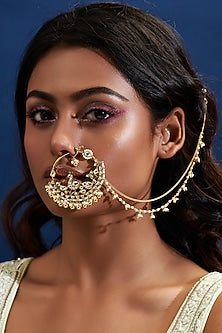 Gold Finish Yellow Kundan Polki Nath