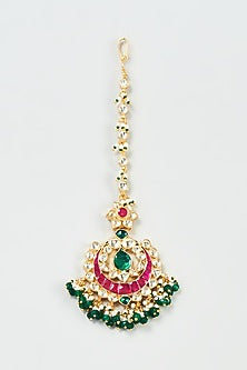 Gold Finish Multi-Colored Kundan Polki Maang Tikka