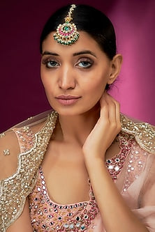 Gold Finish Multi-Colored Kundan Polki Maang Tikka