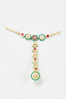 Gold Finish Multi-Colored Kundan Polki Floral Hathphool
