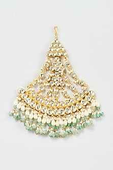 Gold Finish Yellow Kundan Polki & Mint Pearl Pasa