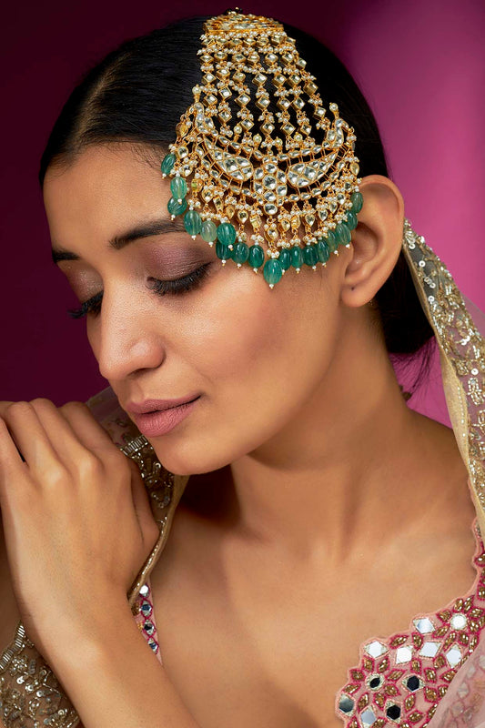 Gold Finish Yellow Kundan Polki Pasa