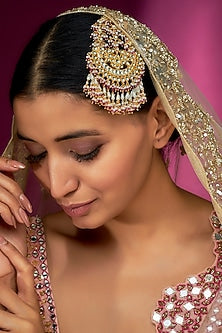 Gold Finish Yellow Kundan Polki Chand Pasa