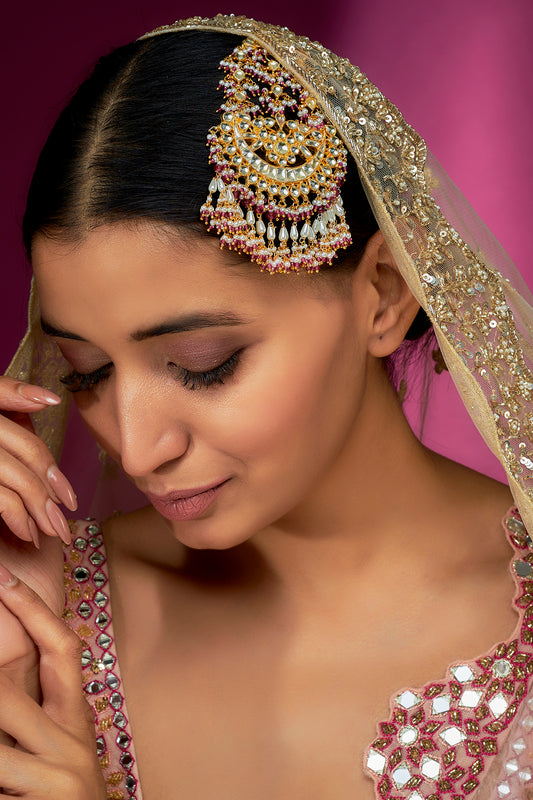 Gold Finish Yellow Kundan Polki Chand Pasa