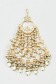 Gold Finish Yellow Kundan Polki & Pearls Chand Pasa