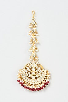 Gold Finish Yellow Kundan Polki Lotus Maang Tikka