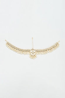 Gold Finish Yellow Kundan Polki & Pearl Mathapatti