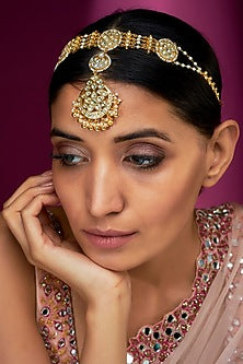 Gold Finish Yellow Kundan Polki Sheeshphool