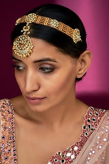 Gold Finish Yellow Kundan Polki Sheeshphool