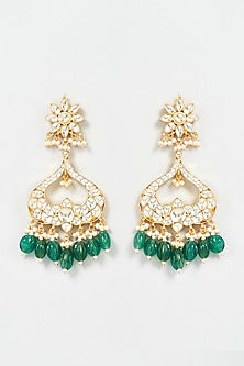 Gold Finish Yellow Kundan Polki & Pearl Dangler Earrings