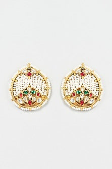 Gold Finish Multi-Colored Kundan Polki Stud Earrings