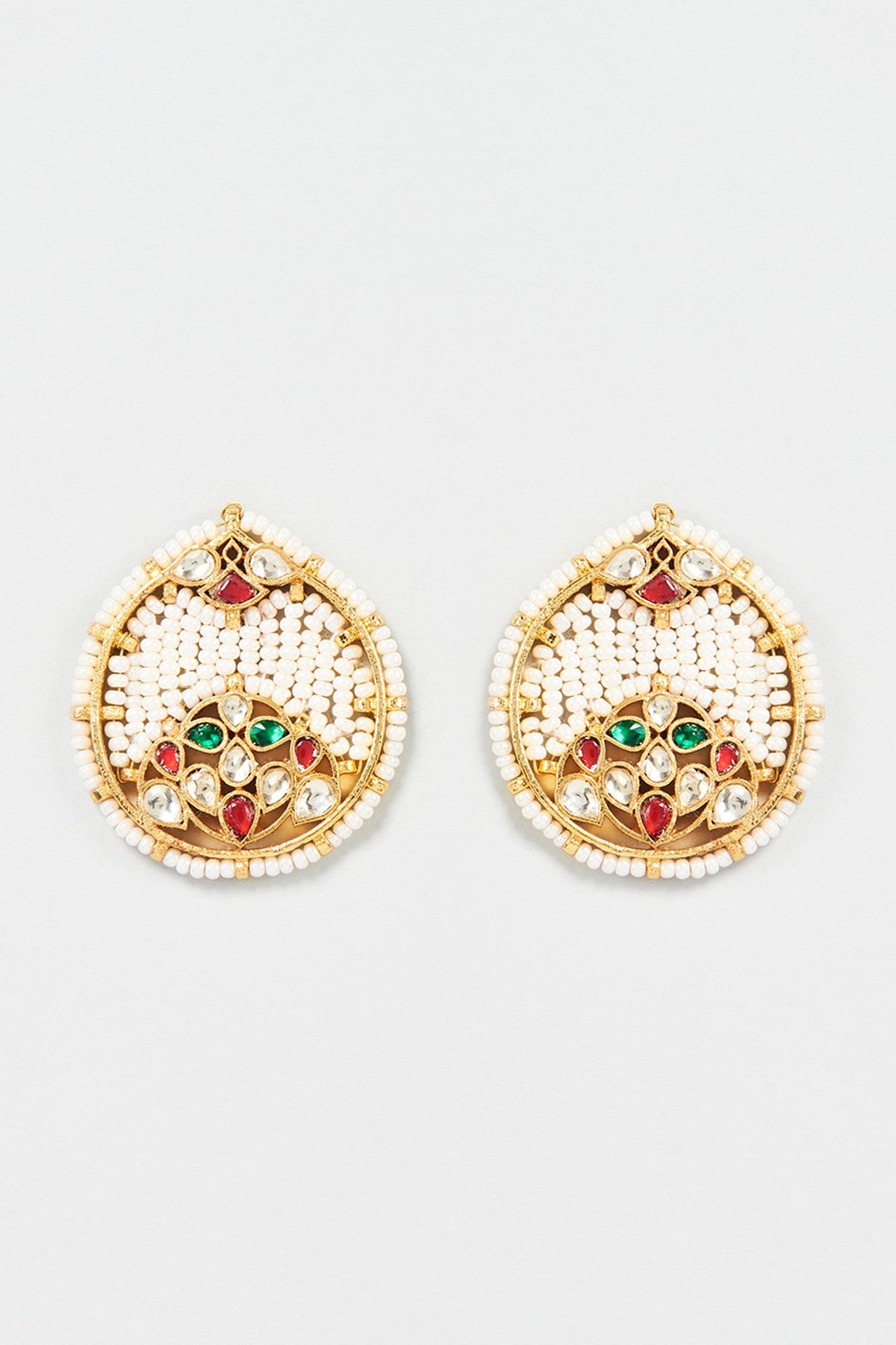 Gold Finish Multi-Colored Kundan Polki Stud Earrings