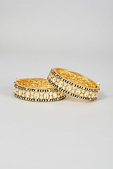 Gold Finish Yellow Kundan Polki Bangles (Set Of 2)